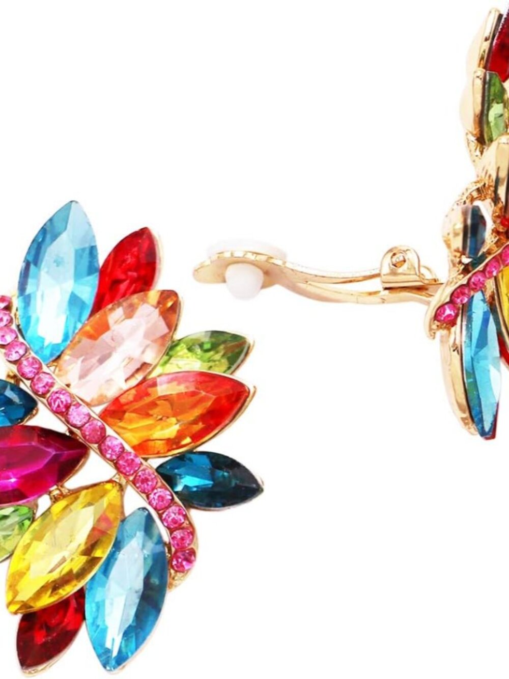 Women's Dazzling Crystal Marquis Leaf Cluster Statement Clip On Earrings, 1.87"